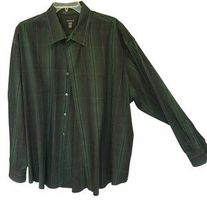 Van Heusen Dress Shirt Collared Long Sleeve Men's Size XL 18 - 18.5 Green Plaid